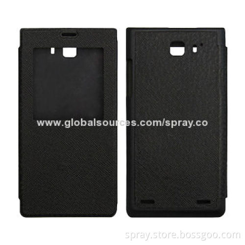 Black PU Leather Folio Cover for Mobile Phones, with Front Clear Window
